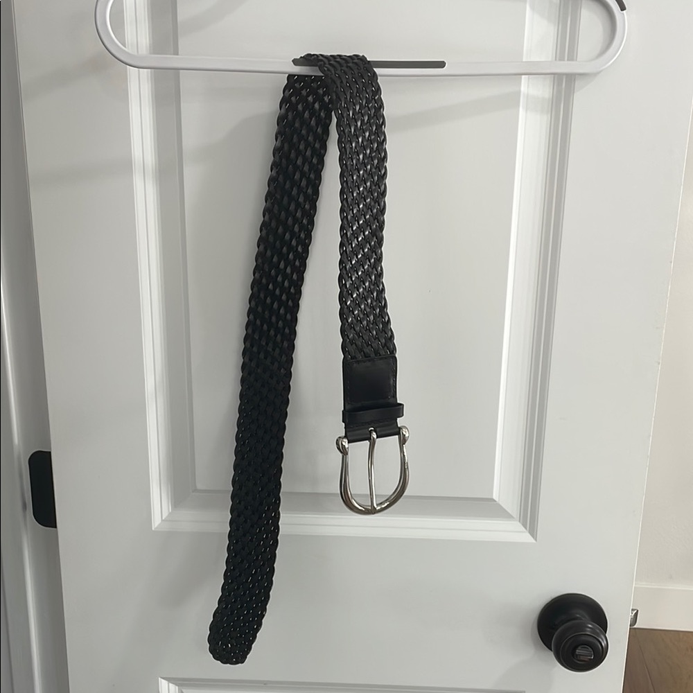 Michael Kors Black Woven Belt with Silver Buckle